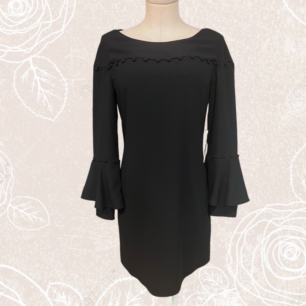 LAUNDRY by Shelli Segal NEW black swing dress with convertible long sleeves